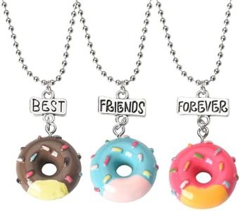 Best Friends Forever Necklaces for 3 BFF Friendship Gifts for Women Girls Besties Sisters Anniversary Birthday Gifts for Soul Sisters Friends Female 3 Pcs Doughnut Necklace for Teen Girls