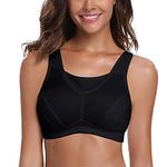 WingsLove Women's High Impact Sports Bra Full Coverage Wirefree Non Padded Workout Bra Plus Size(Black,44DD)