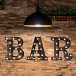 Vintage Industrial BAR Sign Decorative Led Illuminated Letter Lights Marquee BAR Signs - Black Light Up Letters – Lighted Bar Decor (23.03-in x 8.66-in) (Vintage - BAR)