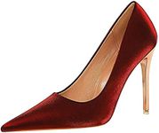 JOEupin Women Fashion Pointed Toe High Heel Pumps Sexy Shiny Slip On Stiletto Party Shoes H032, Wine, 10.5