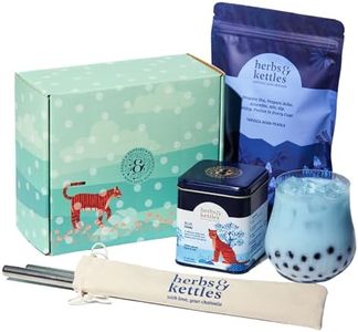 Herbs & Kettles Blue Chai Boba Kit | Butterfly Pea Flower Chai with Ginger, Cardamom, Cloves & Cinnamon + Chewy Tapioca Pearls | Complete DIY Caffeine-Free Bubble Tea Kit with Reusable Straws |