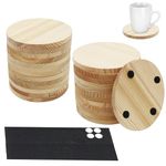 GUKBIAY 24Pcs Unfinished Wood Coasters 4 Inch Round Blank Wooden Coasters for Crafts Wood Slices with 100PCS Foam Knots Blank Coasters Wood Kit for DIY Drawing Painting Wood Engraving
