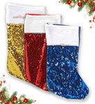 Zest 4 Toyz 3 Pieces Christmas Stocking Glitter Sequin Christmas Tree Hanging Ornaments Fireplace Hanging Stocking Xmas Holiday Party Decor