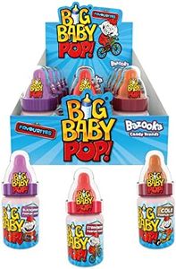 Bazooka Candy Brands Big Baby Pop Lollipop with Sherbet Dip, 12 Pack of 3 Assorted Flavours, Retro Sweets, American Candy