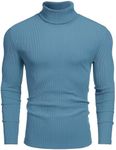 COOFANDY Mens Knitted Turtle Neck Sweaters Lightweight Turtleneck Ribbed Fitted Long Sleeve Base Layer Fashion Winter Sweater 2024 Dark Blue