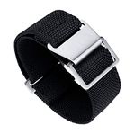 BINLUN Elastic Fabric Nylon Watch Band Waterproof Military Replacement Watch Strap Hook-and-Loop for Men Women Silver & Black Buckle 18/20/22mm（Black，22mm）