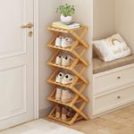 Shoe Rack, Bamboo Foldable Shoes Organizer Free Standing Shelf for Entryway, Closet, Bedroom, Hallway, | Natural | Functional | Multifunctional Shoe Rack (Wood Color 6 Layers