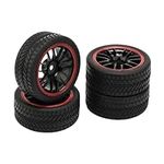 Pxyelec 4PCS/Set Black RC 1:10 On-road Racing Car 14 Spoke Plastic Hub Wheel Rim and V Tires Tyres