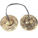 Tibetan Tingsha Cymbals Handcrafted Buddhist Lucky Symbol Embossed Meditation Yoga Bell Chimes with Instruction Percussion Instrument(#3)