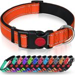 Taglory Reflective Nylon Dog Collar with Safety Buckle, Adjustable Pet Collars with Soft Neoprene Padding for Large Dogs, Orange