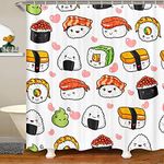 Kids Cute Sushi Shower Curtain Boys Girls Japanese Style Kawaii Decor Bathroom Curtain for Lovely Sushi Pink Heart Bath Curtain Cartoon Waterproof Fabric Curtain Stalls Bathtubs Decor 72"x72"