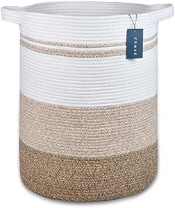 COMSE Extra Large Laundry Basket, Tall Blanket Basket, Laundry Hamper with Handles, 15.7”x 21.7”, Cotton Rope Basket, Woven Laundry Basket, Toy Basket, Clothes Baskets,Woven Basket,Gradient Brown