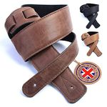 British Handmade Real Leather Guitar Strap: Finest Ultra Soft Italian Nappa Leather, 130cm long Foam Cushion Padded Guitar Belt - Suits Electric, Bass or Acoustic Instruments (inc Semi/Electro)