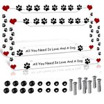 License Plate Frames, Dog Paw Print License Plate Covers, Aluminum Metal Personalized License Plate Holder, Cute Funny Decorative Car Tag Frame for Women Men Pet Lovers, All You Need is Love and A Dog