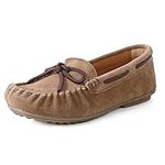 Pinpochyaw Womens Moccasin Shoes Indoor Outdoor Slip On Suede Moccasin Slipper for Women Tan Size 9