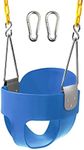 nets Tribe High Back Full Bucket Toddler Swing Seat with 66" Heavy Duty Plastic Coated Chains, Fully Assembled for Playground Swing Set Accessories, Outside, Backyard (Blue)