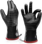 Heat Resistant BBQ Gloves, Long Sleeve, Textured Grip to Handle Wet, Greasy or Oily Foods Fire and Food Safe Turkey Fryer Oven Mitts for Smoker, Grills and Barbecue (Medium 18")