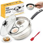 Eggssentials 2 Cup Egg Poacher, Stainless Steel, Non-stick PFOA Free with Spatula, Poached Egg Maker, Egg Poachers Cookware