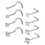 LEEQ 20 Gauge Curved Nose Studs inless Steel Nose Rings Cubic Zirconia Piercing Body Jewelry, Screw and L Bend Shape, 8 Pieces by LEEQ