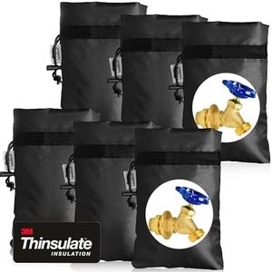 Enlarge Outdoor Faucet Cover for Winter Freeze Protection, 3M Thinsulate, 10"H x 6.3"W Hose Bib Covers for Wall Taps Outside, Waterproof & Frost Free Insulated Spigot Cover, 6 Pcs Faucet Socks - Black