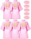 Jecery 5 Pack Squad Robes Silk Satin Spa Party Robes Flower Slumber Robes DIY Bathrobes with Headband for Party (Pink), Pink