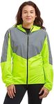 Women's Running Jacket With Hood - Windproof Reflective High Vis & Lightweight - Ideal For Outdoor Sports Size 16 Lime/Silver