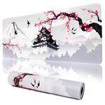 XXL Large Gaming Laptop Mouse Pad,Japanese Cherry Blossom White Game pad, Big Desk Pads PC Keyboard Waterproof and Non-Slip 31.06 x 11.8inches 3mm Thick Rubber Table Mat,Nagoya Castle,Tower