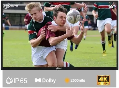 360SPB 65 Inch Outdoor TV, 4K Ultra HD Outside TV, Full Sun 2500nits High Brightness Outdoor Television, IP65 Waterproof TV, Voice Assistant Remote, Screen Mirroring, Compatible with Dolby