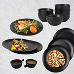 Decor Vibes Melamine 6 Black Dinner Set Plates with 6 Bowls, 2 Dip Bowl, Serving Plates for Restaurant, Dinner Set Plates for Snacks, Dinnerware for Diwali Gift (Matt Black, 10 Inch, Combo of of 14)