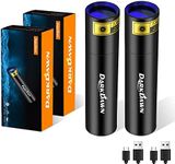 DARKDAWN UV 365nm Black Light Mini Flashlight USB Rechargeable, Woods Lamp Portable LED Ultraviolet Pocket Blacklight 370nm – Pet Urine Detector, Stains, Money, Amber, Uranium, Leak Detection – 2 Pack