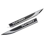 2pcs TURBO Car Emblems, 3D Metal Car Side Fender Rear Trunk Emblem Badge Sticker Decals ((Chrome/Black))