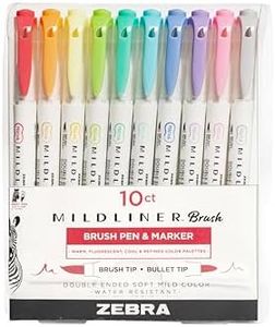 ZEBRA Pen MILDLINER Dual Tip Brush Pens, Felt Tip Pens For Adults, Bullet Tip & Brush Tip Colouring Pens For Style & Convenience, Double Ended Mildliner For Adult Colouring, Soft & Mild Colours, 10pk