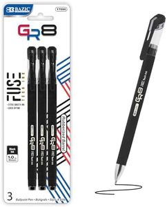 BAZIC GR8 Black Oil-Gel Ink Pen w/Rubberized Barrel (3/Pack)