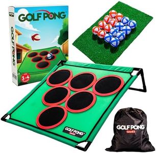 Golf Pong® - Fun Yard Games, Backyard Games for Young Adults, Fathers, Dads, Golfers. Casual at Home Golf Game, Ideal Golf Gifts for Men. Easy Assembly, Compact Target Mat Game Set