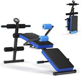 SPOTRAVEL Adjustable Sit Up Bench, Full Body Workout Machine with LCD Monitor, Foldable Fitness Weight Bench for Home & Gym (Blue)