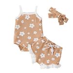 toddler Baby girl summer outfits infant Clothing 6-9 months sleeveless Halter vest romper shorts sets cotton khaki