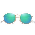 SOJOS Small Round Polarized Sunglasses for Women Men Classic Vintage Retro Frame UV Protection SJ1014 with Gold Frame/Green Mirrored Lens