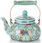 Pumtus 2.6 Quart Floral Enamel Tea Kettle, Vintage Enameled Teapot Stovetop, Enamel on Steel Water Coffee Tea Pot with Ceramic Handle, Colorful Hot Water Kettle for Home Kitchen Decor, No Whistling