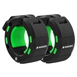 Navaris Barbell Locking Collar 2-Pack - 5cm (2") Olympic Weight Lifting Clamps with Quick Latch & Magnetic Design - Easy-Use Gym Clips - Lightweight Clips for Bar - Black/Green