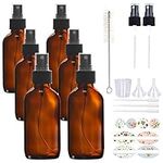 6 Pack, HWASHIN 4 oz Amber Glass Spray Bottles with Black Fine Mist Sprayers for Essential Oils, Cleaning Products & Aromatherapy (Brush, Funnels, Droppers, Labels & 30ml Measuring Cup Included)