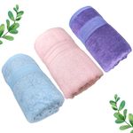 HIGHVAT Bamboo Bath Towels | 600 GSM Set of 3 | Luxury Soft, Ultra Absorbent, Odour Free, Anti Microbial, Eco Friendly | Navy Blue, Turquoise & Party Pink | Pack of 3