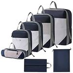 RUIOMII 7pcs Travel Accessories,Durable Compression Packing Cubes Packing Organisers, Luggage Organiser Bags Clothes Shoes Cosmetics Storage Bags(Set of 7, navy blue)