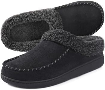 ULTRAIDEAS Men's Cozy Memory Foam Moccasin Suede Slippers with Fuzzy Plush Wool-Like Lining, Slip on Mules Clogs House Shoes Black