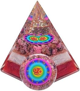 Ever Vibes Horoscope Orgone Pyramid & Palm Stone Set, Healing Crystal Cancer Zodiac Sign Gift Set Made of Pyrite & African Rhodonite for Love and Kindness