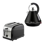 SQ Professional Matching Kitchen Set of Two Items: Kettle and Toaster in Black, Red or Silver (Black)