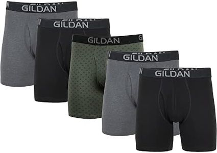 Gildan Men's Underwear Cotton Stretch Boxer Briefs, Multipack, Blk/Heather Dark Grey/Green Midnight (5-Pack), Large