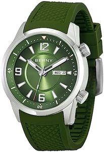 BERNY Dive Watch for Men Automatic Mechanical Wristwatch with Screw-Down Crown 20ATM Waterproof HV600 Hardness Sapphire Glass Silicone Band Super Luminous Mens Watches, Green, Modern