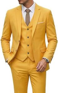 YND Men's Slim Fit 2 Button 3 Piece Suit Set, Blazer Jacket Vest Pants and Tie, Solid Wedding Dress Tux and Trousers Yellow