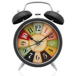 CBK Table Clock Retro Twin Bell Metal Frame Alarm Clock with Night Backlight Function & Silent Motion, Bedside Luminous Alarm for Students Bedroom/Office (Black Vintage) - Analog, 4.5 X 1.5 Inch