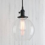Permo Vintage Industrial Clear Glass Hanging Pendant Light with 7.9" Globe Round Glass Shade Modern Lamps for Dining Kitchen Room Island (Black)